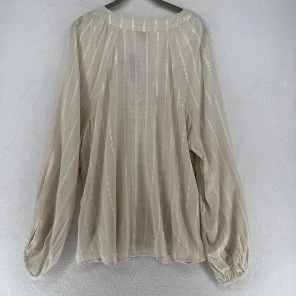 Torrid Lace Up V Neck Long Sleeve Blouse Ivory Stripe‎ Size 0X L 12 Flowy NWT - Picture 6 of 9
